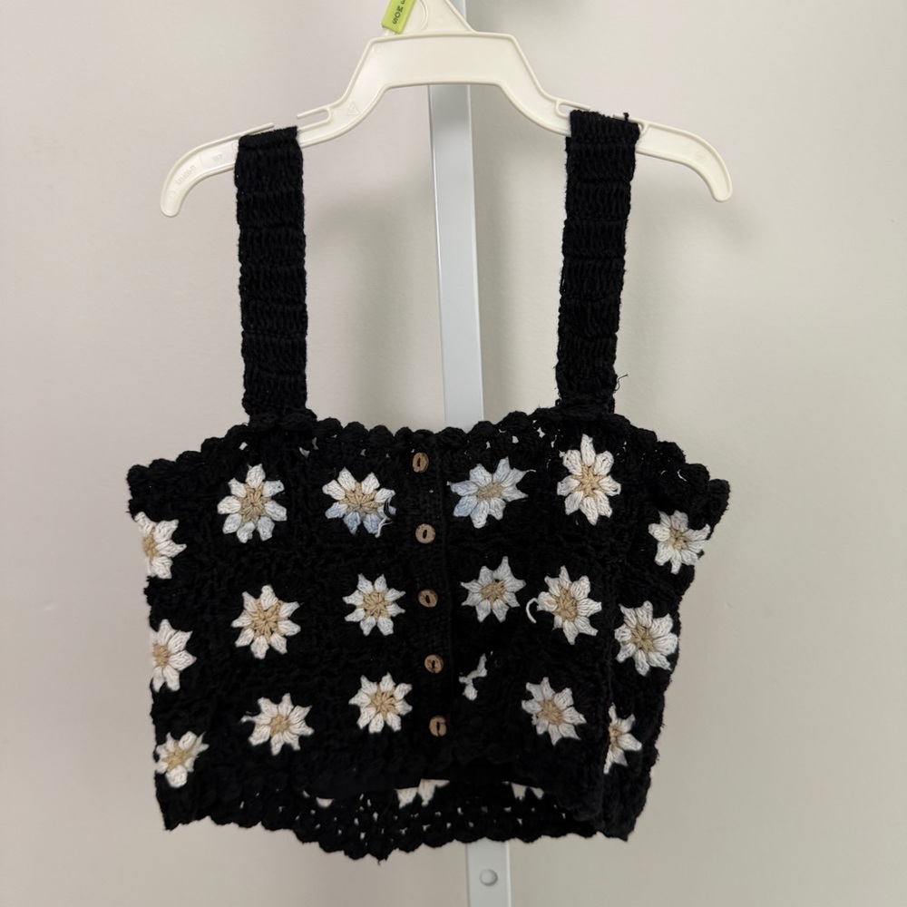 Zara Black and White Crochet Top size‎ 10 140cm - Picture 2 of 3